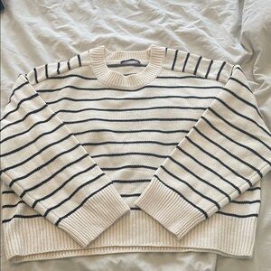 Tahari Woman Cream and Black Striped Sweater